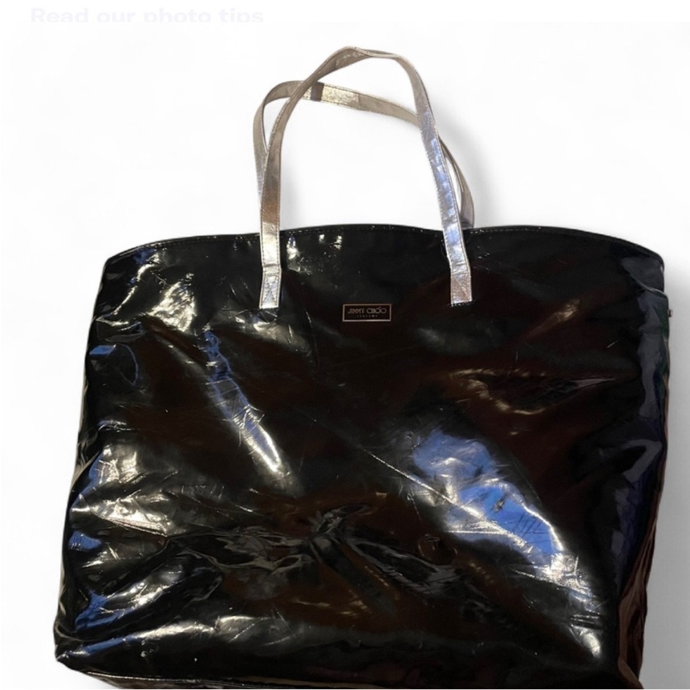 Jimmy Choo Black and Silver Glossy Tote Bag